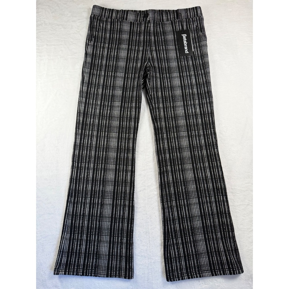 Betabrand Dress Pant Yoga Pants XL Petite Black White Plaid Bootcut W0104-RAP